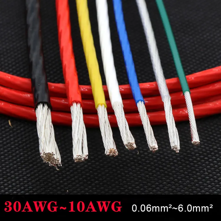 

1/5M 10/11/13/14/15/18/20/22/24/26/28/30 AWG Silver Plated PTFE Wire High Purity OFC Copper Cable For 3D Printer DIY