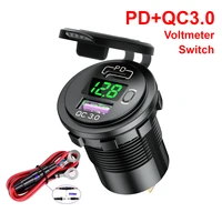 pd type c qc 3 0 usb fast charger socket with switch voltmeter power outlet quick charge for 12v 24v car motorcycle rv boat