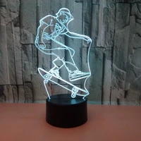 skate bored scooter shape 3d illusion lamp multicolor led desk table night light with smart touch button remote control colors