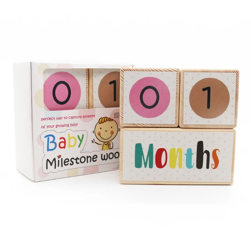 

P15C 3pcs/set Wooden Baby Age Milestone Blocks Newborn Birth Gift Souvenir Photography Tool Accessories Baby Educational Toy