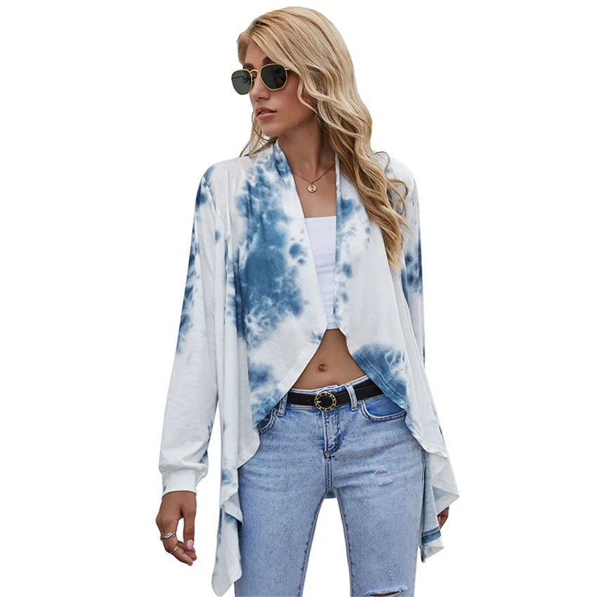 

Women's Irregular Coat European & American Tie Dye Geometry Printting Casual Long Sleeve Cardigan Jacket Female Fall Jacket