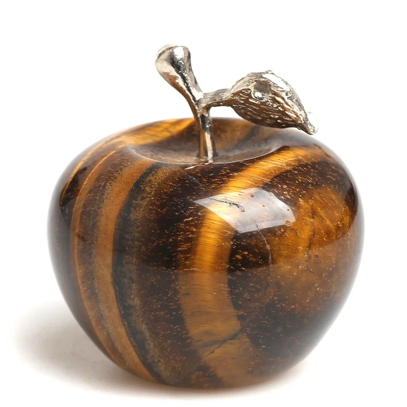 

Tiger Eye Crystal Apple Figurine Paperweight Craft Decoration AVG.1.77inches