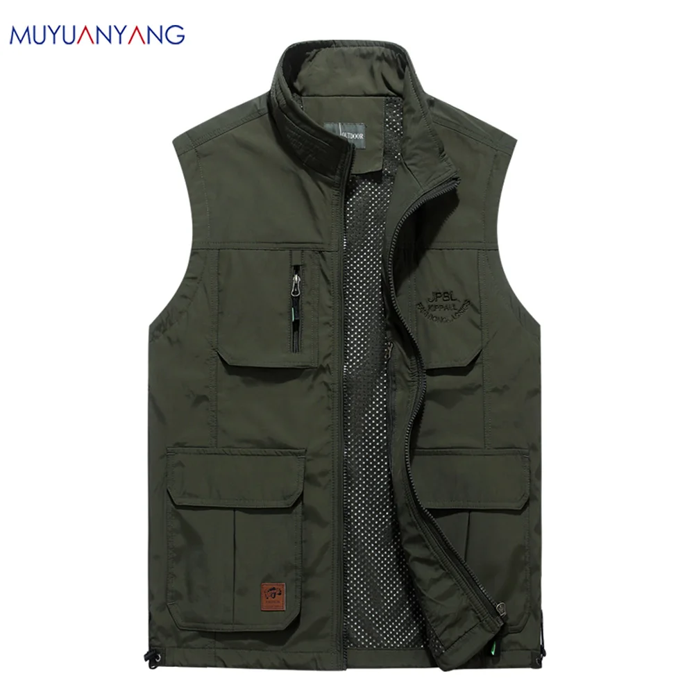 Сетчатый тонкий летний мужской жилет с несколькими карманами повседневная