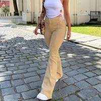 women fashion high waist slim street style retro flared casual jeans khaki black brown female pants 2021 classic denim trouser