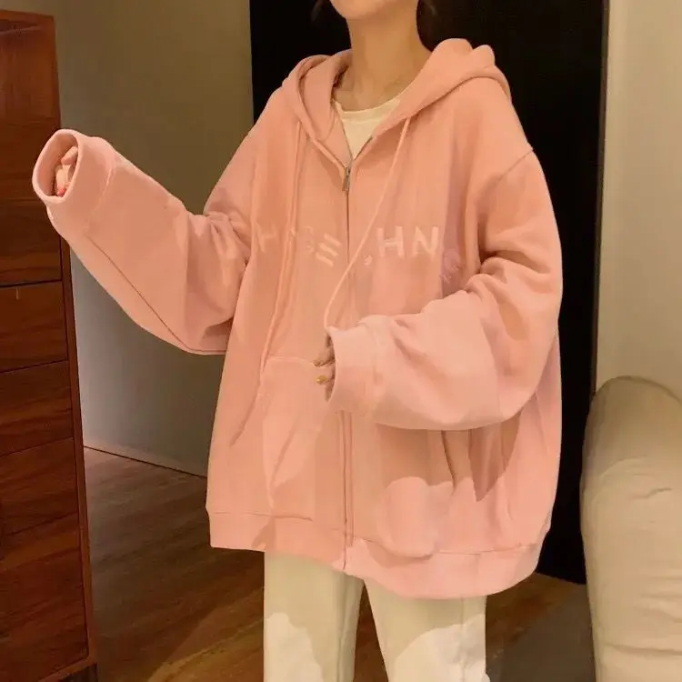 

Тонкая свободная ветровка в Корейском стиле на раннюю осень, дикая Повседневная куртка с длинным рукавом, кардиган с капюшоном, свитер, курт...