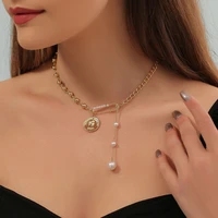 european and american creative metal paper clip asymmetrical pearl necklace fashion simple love heart clavicle chain