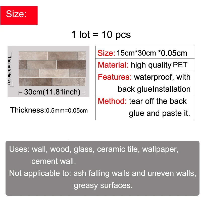 new arrival antique brick kitchen tile wall sticker water proof oil proof toilet self pasting home decor 10 pcslot free global shipping