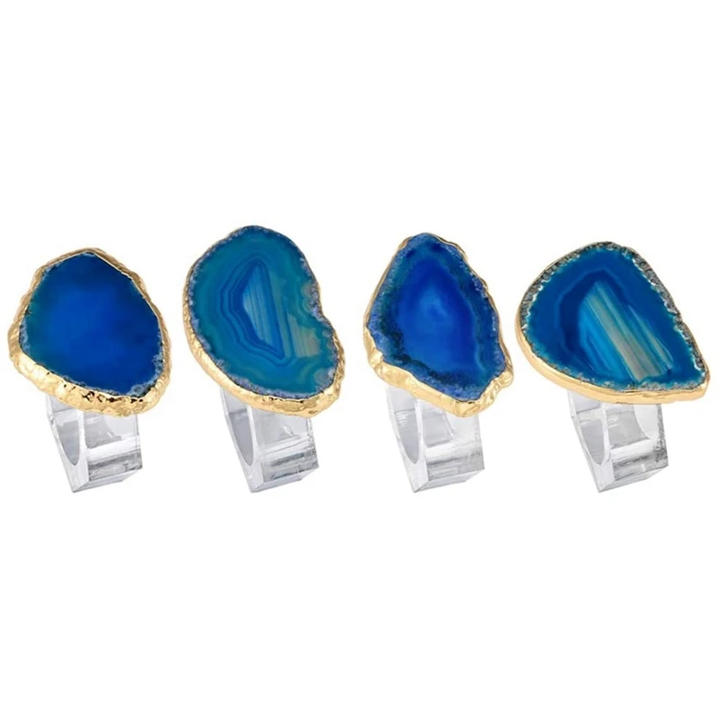 

Agate Napkin Rings Natural Agate Napkin Rings for Wedding Christmas Valentine's Day Dinner Table Decor Blue Set of 4