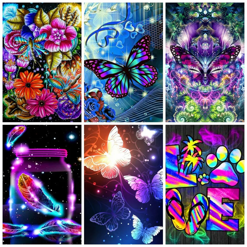 

Huacan Full Square/round Diamond Mosaic Butterfly Flower Home Decor Diamond Embroidery Animal Wall Sticker