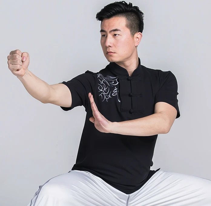 Хлопковая футболка Tai Chi с вышивкой топ короткими рукавами в китайском стиле |