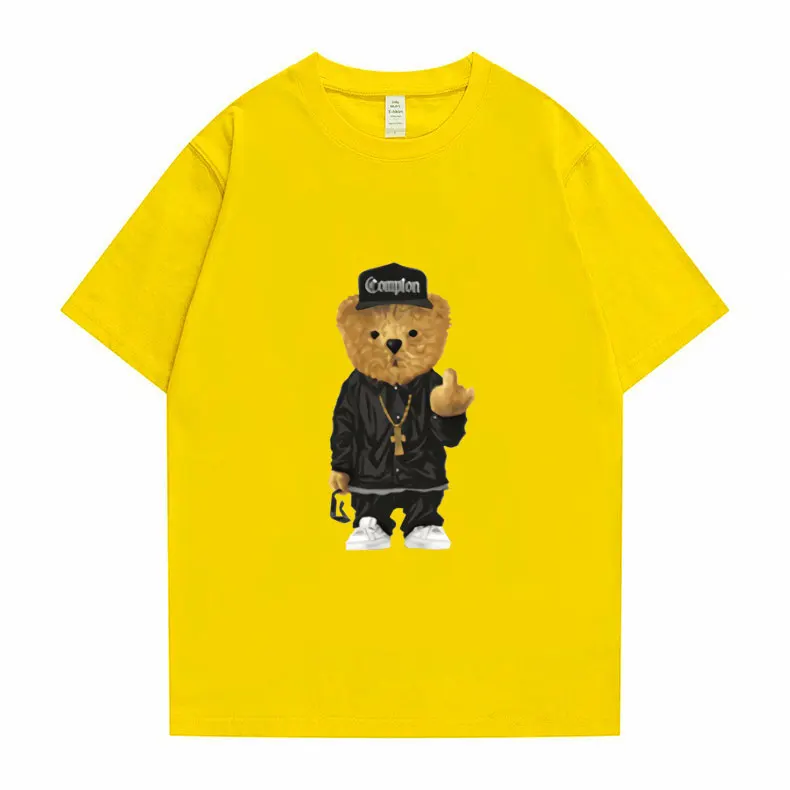 

Super Cool Toy Bear Print Tshirt Men Women Cute T-shirt Couples Black All-match T Shirts Unisex Fashion Hip Hop Tee Kawaii Tops