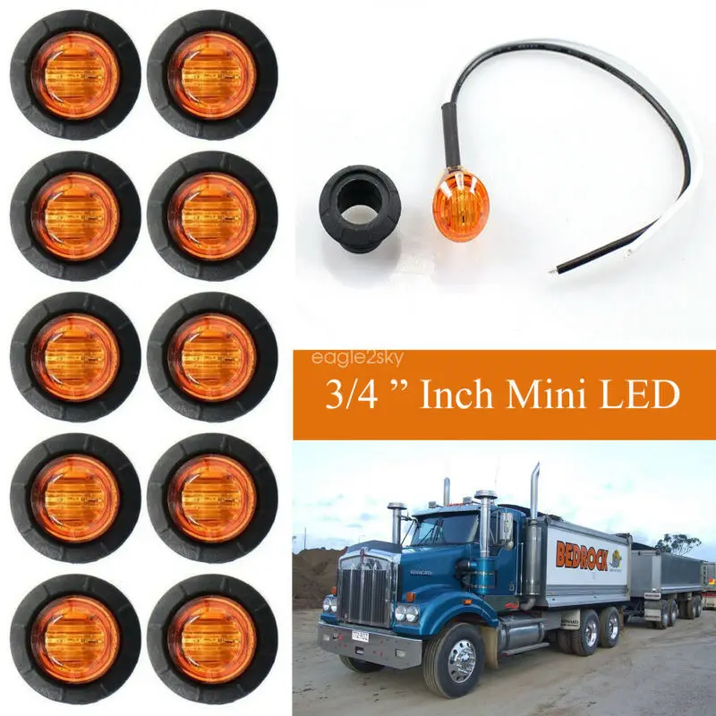 Wide Range Voltage 3LED 3/4 Inch 12V-24V Truck Side Lights Waterproof Yellow | Автомобили и мотоциклы