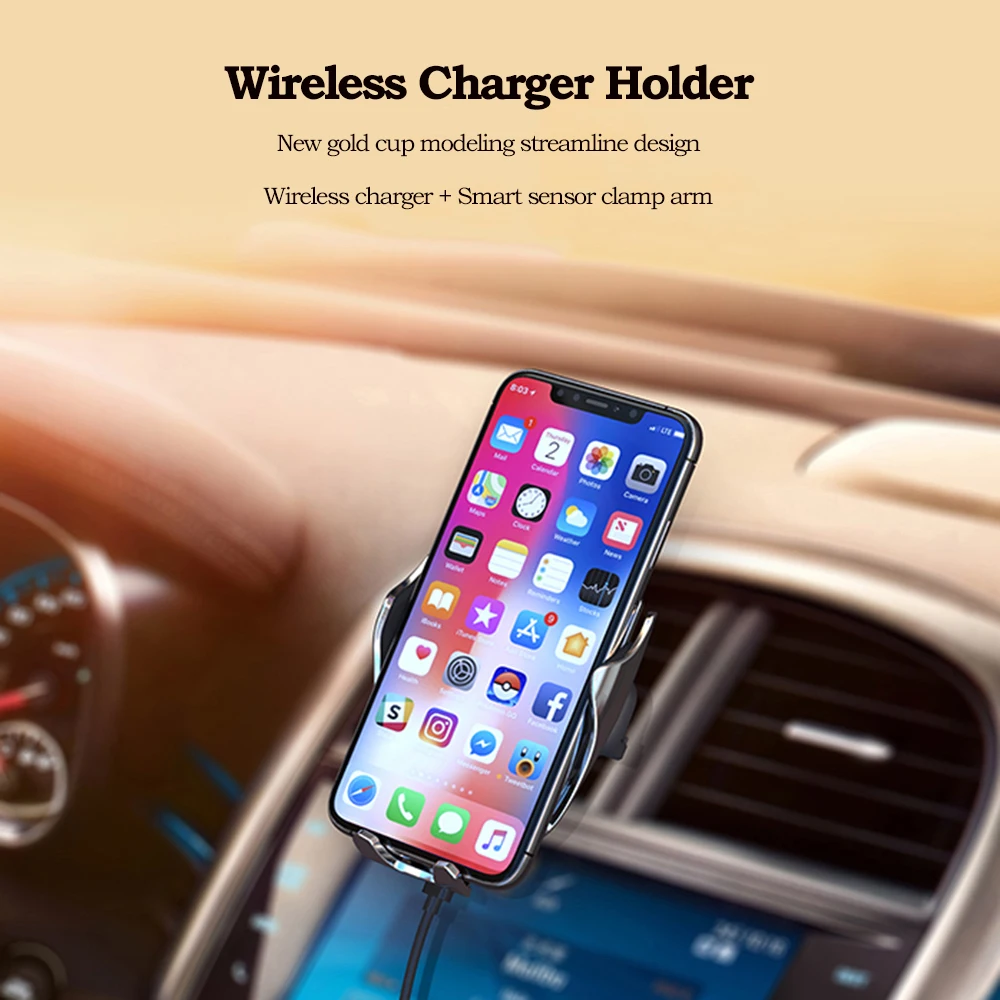 KSTUCNE Qi Беспроводное Автомобильное зарядное устройство для iPhone XS XR samsung S10 Plus Xiaomi huawei Беспроводное зарядное устройство Быстрая зарядка Автомобильный держатель для телефона