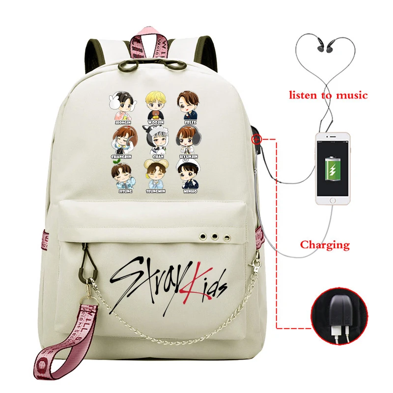 

Girls Backpack School Bags for Women Kpop Stray Kids School Backpack Girls Korean Book Bag USB Charging Teenager SchoolBag