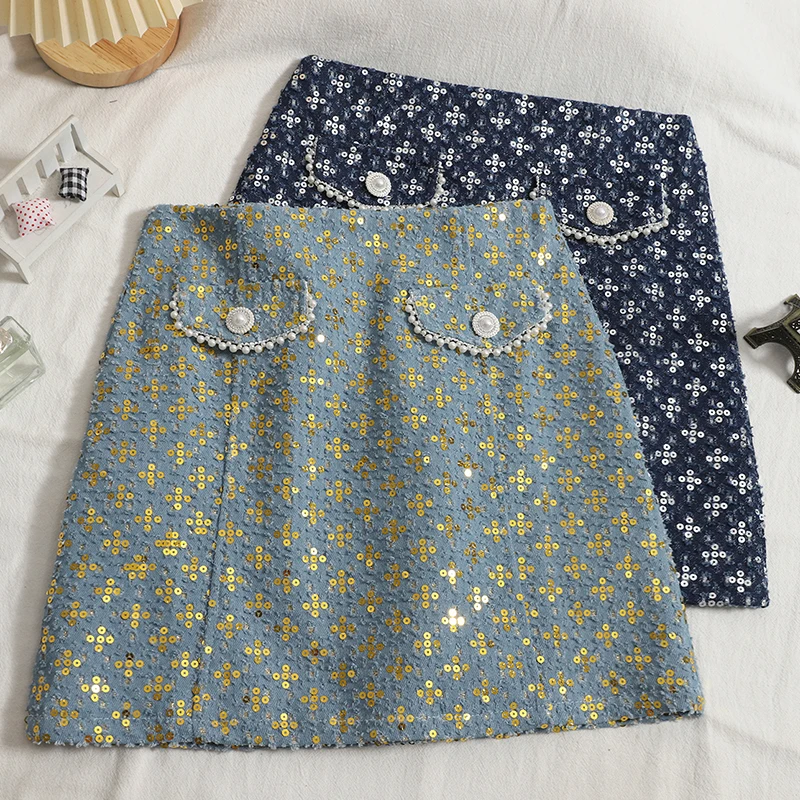 

New Autumn Bright Sequins Skirt Women Fashion Spring High Waisted Short Mini Skirts Female Sexy Club Party Faldas Mujer Pretty