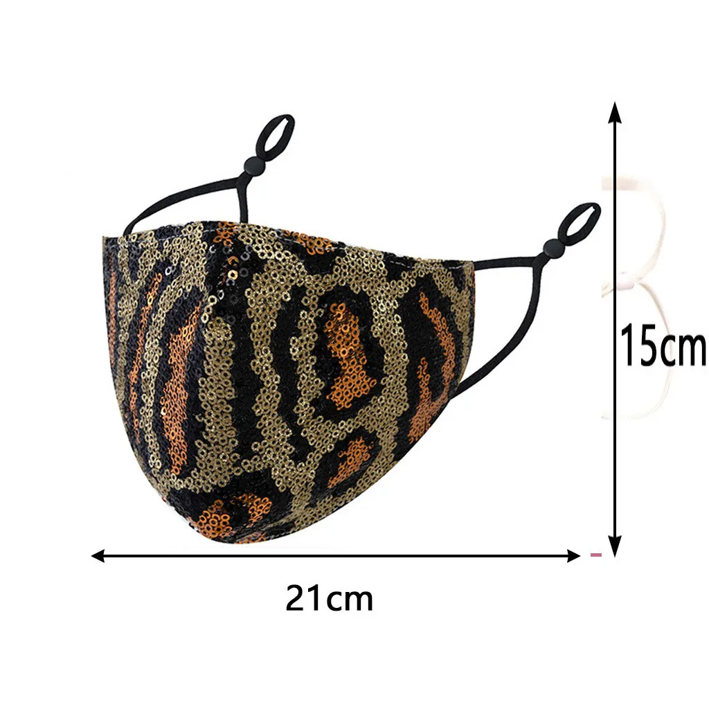 

4PC Adult Leopard Print Women Paillette Adjustable Reusable Washable Safet Protect Haze Face Mask Mascarillas Face Shield Masque