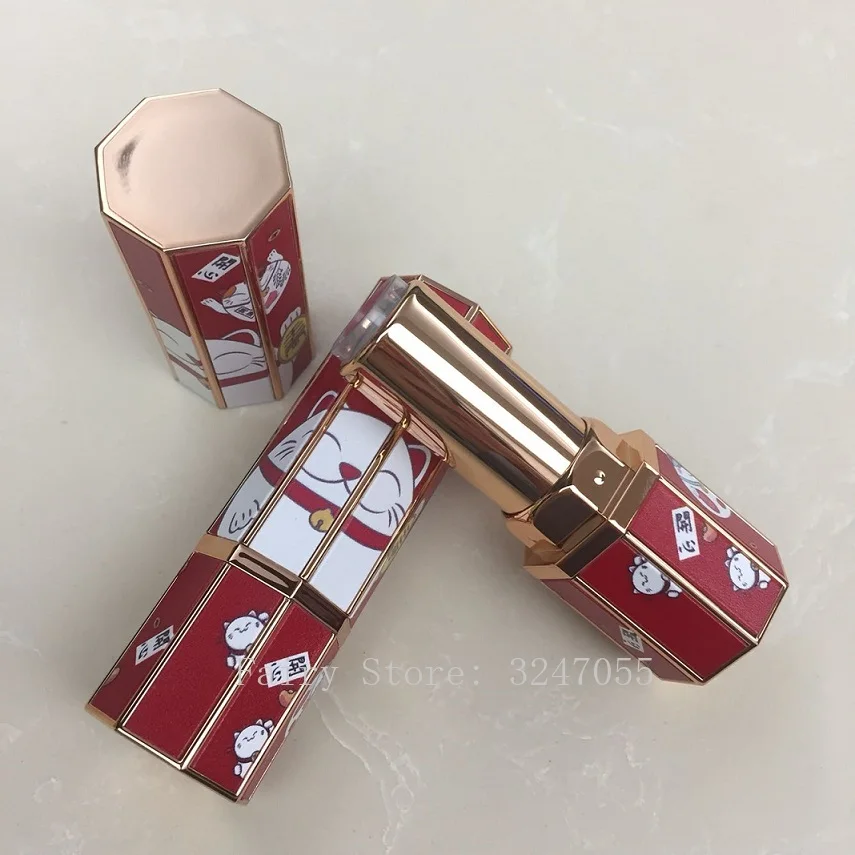 

12.1mm 10/30/50pcs Empty 3D Chinese Style Lucky Cat Eight Sides Lipstick Tube, DIY Blue/Red Portable Cosmetics Container Package