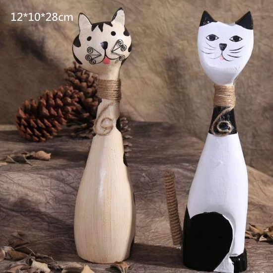 Couple Cats VILEAD 28 см 2 шт./компл. деревянная пара кошек фигурки милые животные орнамент украшения дома аксессуары деревянные Свадебные подарки ручной работы - Цвет: Couple Cats
