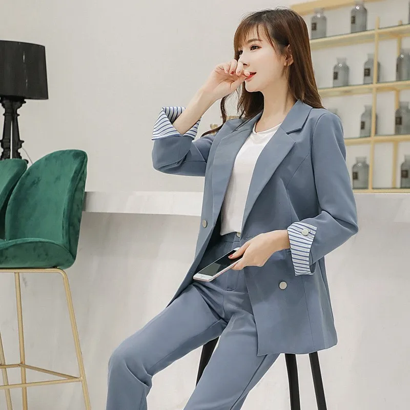 2020 New Elegant Office Lady Casual Suits Autumn Winter Two Piece Set Blazer+Pants Women Slim Thick Business Work Suit Female | Женская