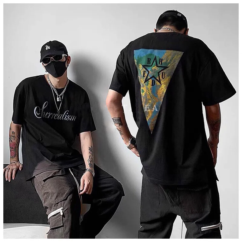 

Мужская футболка с коротким рукавом, свободная футболка в американском стиле с большим треугольным принтом ревеня, новинка 2022