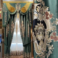 european luxury green curtains for living room high end chenille velvet embroidered curtains for bedroom dining room valance