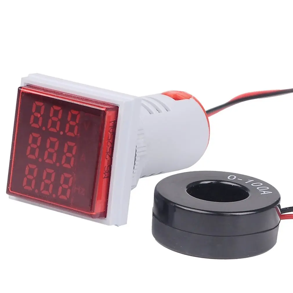 

3in1 Voltmeter Ammeter Hz Indicator 22mm Digital AC 60-500V 0-100A 20-75Hz Current Frequency Meter Digital Voltage Amp Led Lamp