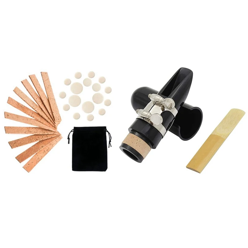 Quality 10 Neck Connection Cork and 17 Woodwind Instrument Pads & 1set Mouthpiece Kit, Includes Ligature+Clarinet Reed 2.5