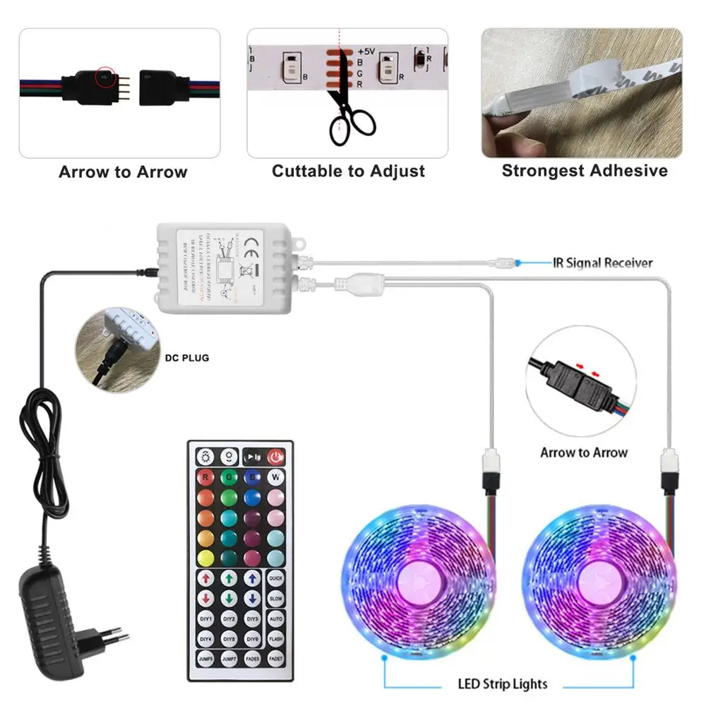 RGB LED Strip 5050 Dimmer Luminous Tape Flexible Neon Lamp 44 Keys Control Led Lights TV Backlight Room Christmas Decoration | Освещение