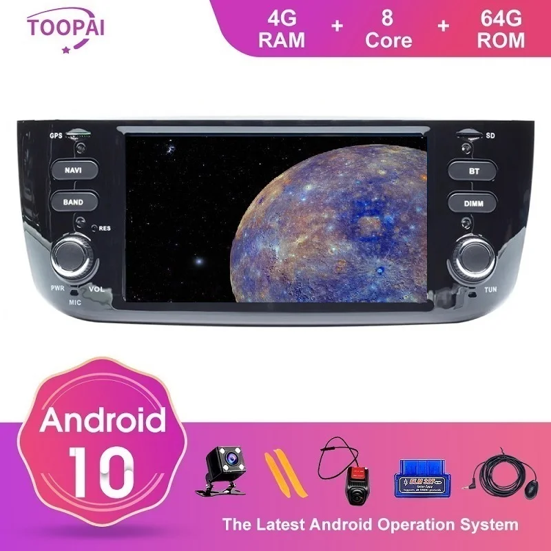 Автомагнитола TOOPAI на Android 10 для Fiat Punto evo Linea 2012 2013 2014 2015 мультимедийный плеер с GPS