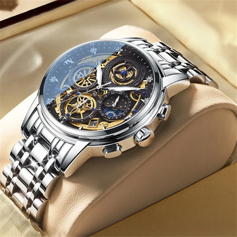 

XIIVIIX Fashion Men Watch Calendar Stainless Steel Top Brand Luxury Sports Chronograph Quartz Watches Man Waterproof Wristwatch