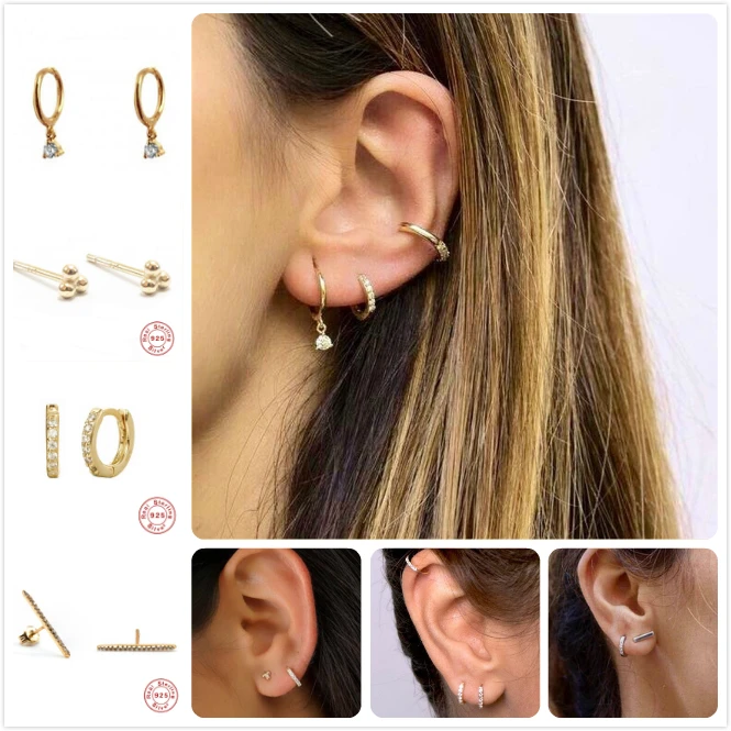 Женские серьги из стерлингового серебра 925 пробы золотые маленькие кольца с