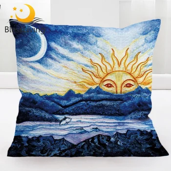 BlessLiving Abstract Costal Cushion Cover Morning Sun Over Ocean Pillowcase Blue White Pillow Cover Natural Inspired Funda Cojin 1