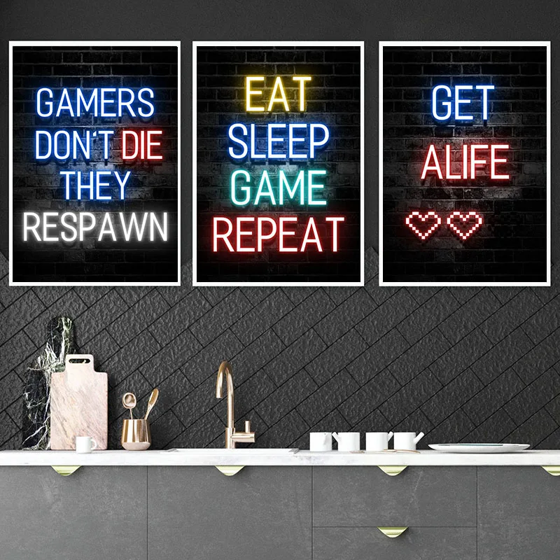 Неоновый постер для игр в ретро стиле игровая Настенная картина геймеров Картина