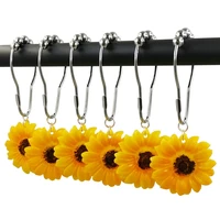 shower curtain rings hooks decorative home bathroom 100stainless steel rustproof set yellow sunflower resin pendants 12pcs