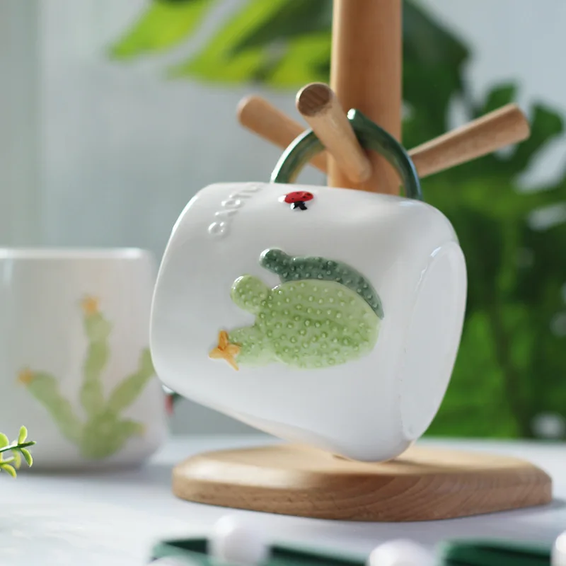 christmas mug Northern European Style Cactus Creative Ceramic Mug with Spoon Coffee Mugs Lovely Water Cup Milk Breakfast | Дом и сад