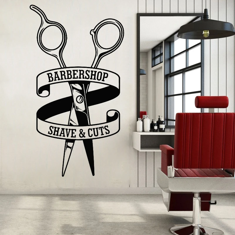 

Barbershop Vinyl Wall Sticker Scissors Pattern Decal Qoute Shave And Cuts Hair Decals Barber Shop Window Decoration C11-02