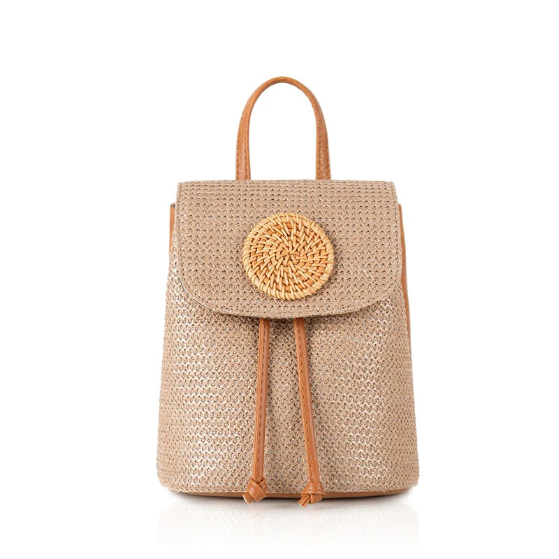 

Bohemian Summer Woven Straw Backpacks Women Leather Shoulder Tote Bags for Teenage Girls Flower Travel Beach Bag Women Backpack
