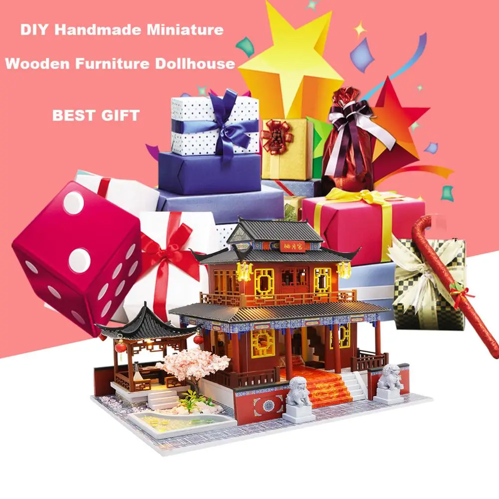 Кукольный дом мебель деревянный миниатюрный DIY Набор С Пылезащитным покрытием