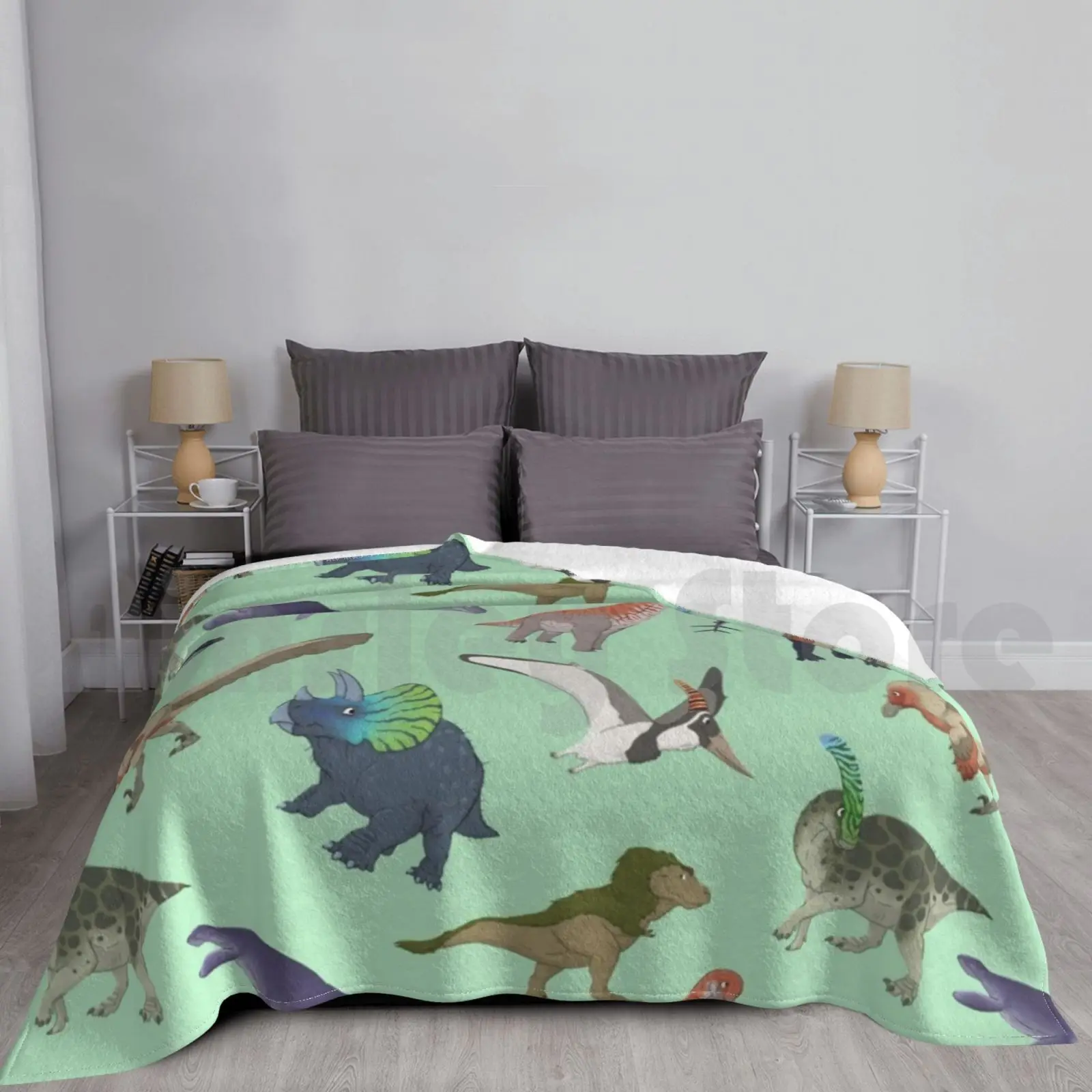 

Mesozoic Reptiles Pattern-Mint Blanket For Sofa Bed Travel Dinosaur Dinosaurs Marine Reptile Pterosaur