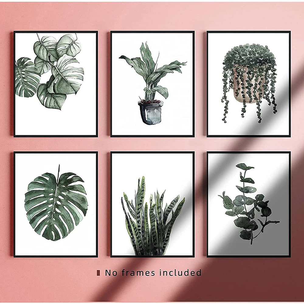 

Tropical Plants Green Leaf Art Potted Plants Wall Art Canvas Painting Posters and Prints Wall Picture for Living Room Decoration