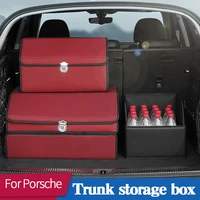 collapsible car trunk storage bag for porsche cayenne macan 718 panamera storage stowing tidying pu leather organizer