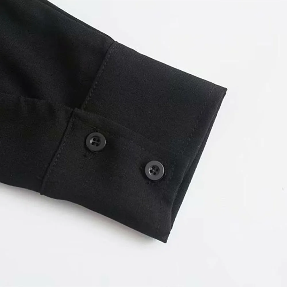 

2021 Za New Women Fashion Black Short Blouses Vintage Long Sleeve Button-up Folds decoration Female Shirts Blusas Chic Tops