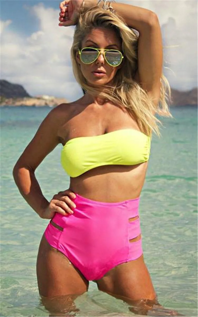 Женские однотонные плавки с высокой талией бикини рюшами Трусы стринги