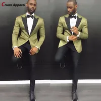 2022 Brand Fashion Army Green Suits for Men Slim Fit Groomsmen Groom Wedding Suit Tuxedo Tailor-made Grey Jacket with Pants 2Pcs