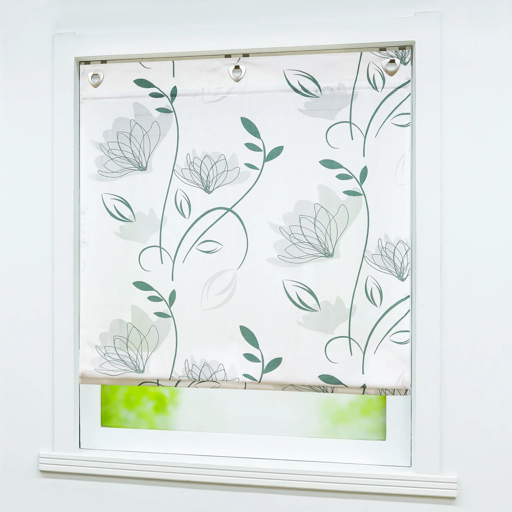 

Pastoral Roman Curtain Lotus Tulle Curtains For the Kitchen Living Room Sheer Window Voile Screening Panel with U-Shape Hooks