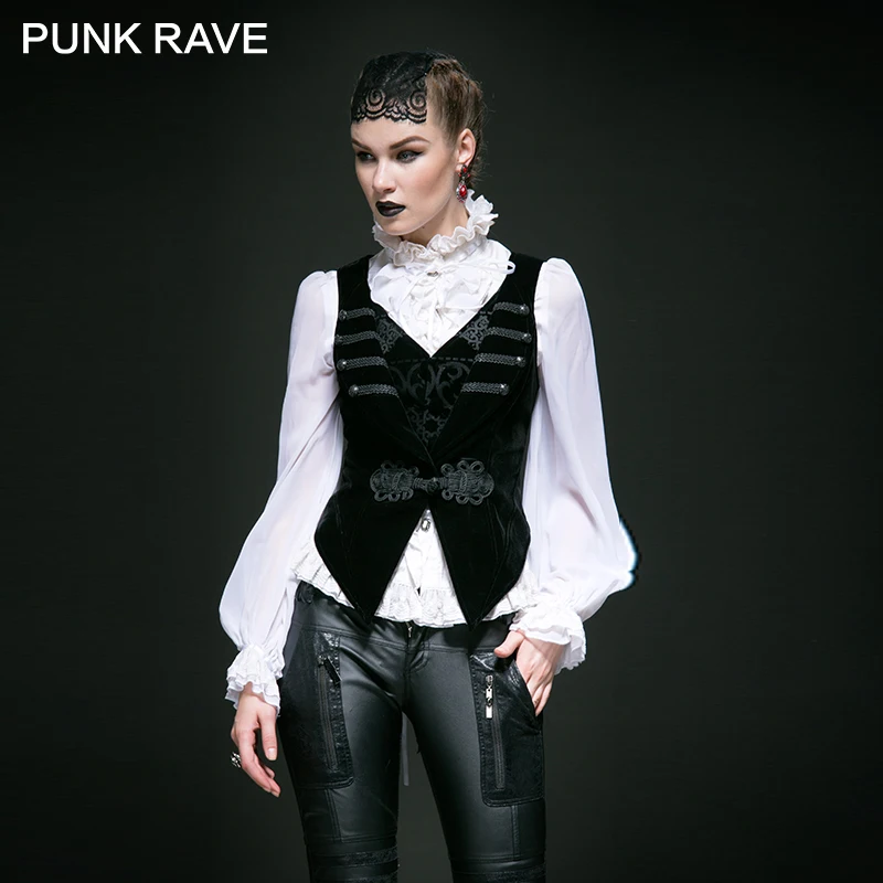 Панк рейв Готический женский бандажный ласточкин хвост жилет черный хлопок