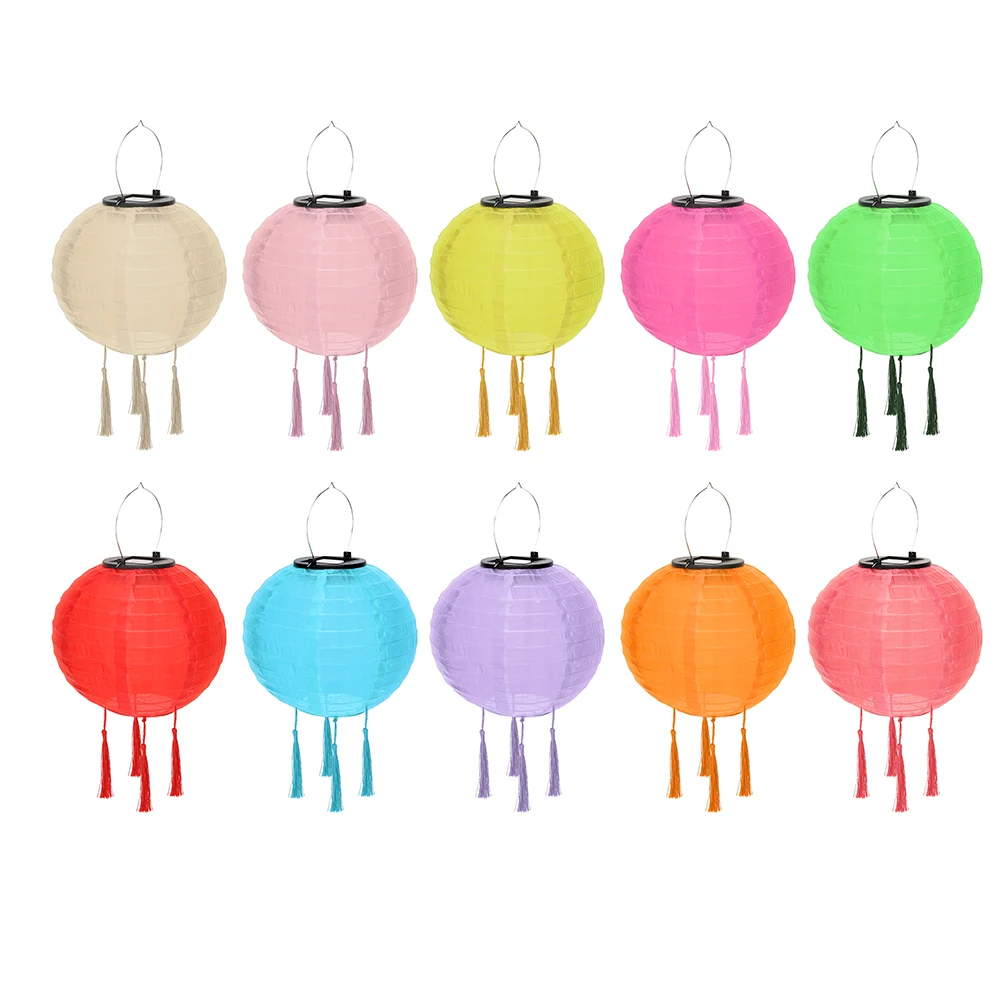 

VKTECH 8 inch LED Solar Lantern Solid Color Hanging Festival Tassel Lamp Garden Camping Hanging LED Light for Party Christmas