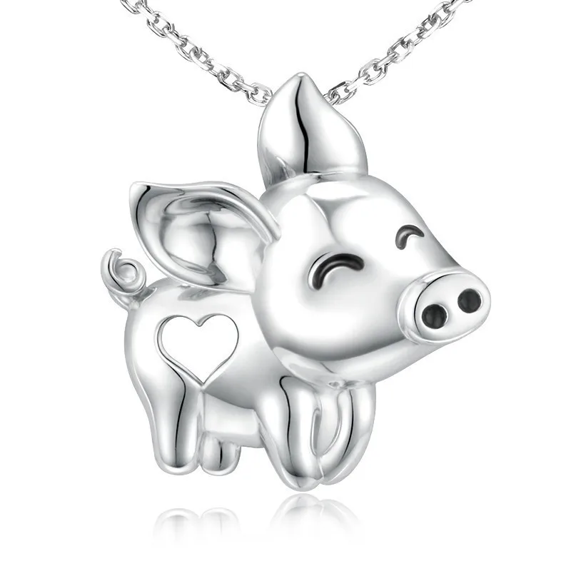 S925 Sterling Silver Cute Animals Smile Flying Pig Pendant Necklace Lover Jewelry Birthday Gifts for Women Girls Daughter Wife