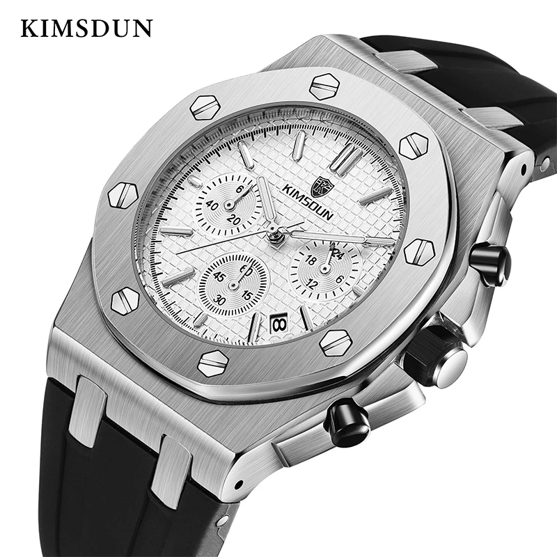 

KIMSDUN Casual Date Month Men's Quartz Chronograph Watch Luxury Military Business Waterproof Watch Silicone Strap Relogio