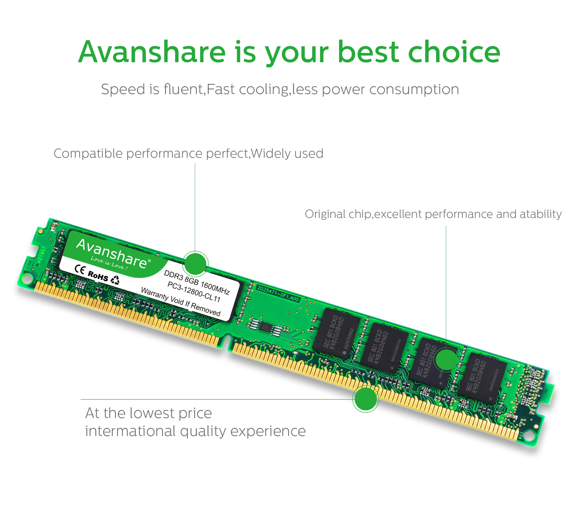 Оперативная память Avanshare DDR3 4 ГБ/8 ГБ 1333 МГц/1600 МГц и 2 Гб 1333 МГц для настольных ПК 240pin 1,5 в DIMM Intel/AMD
